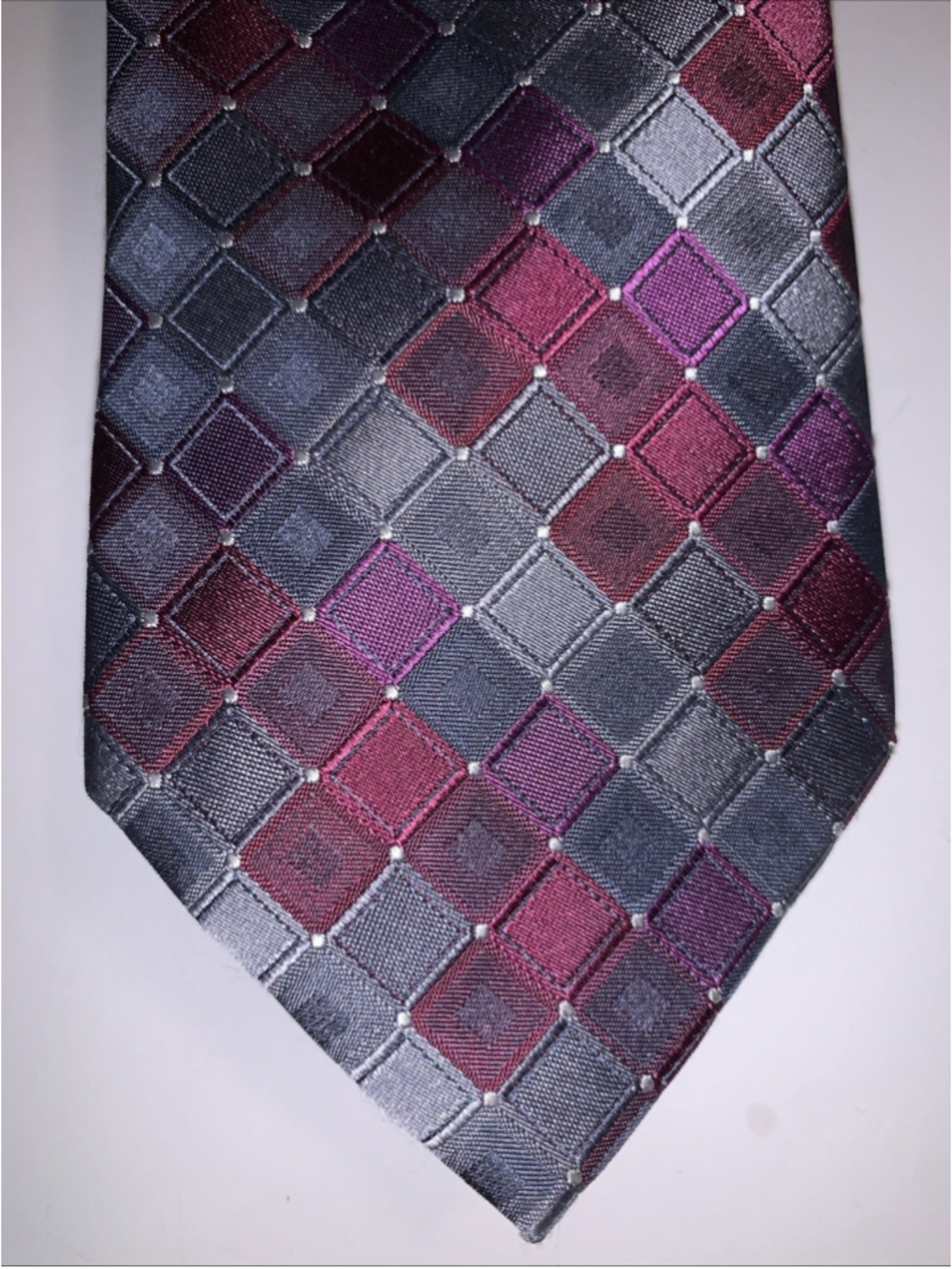 KENNETH COLE Purples & Reds Checkered Design Neck Tie 3.375” Shiny Crisp Preown